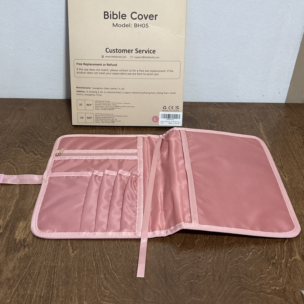 Pink Bible Cover Bellahold Model BH05 Quilted Tabs Handle Ribbon Book Mark New - Picture 7 of 11